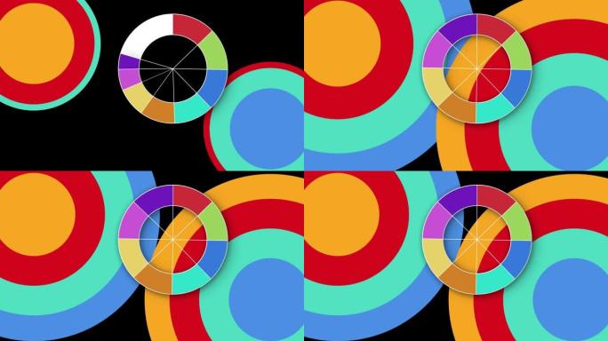 黑色背景上的多个彩色移动圆圈的动画