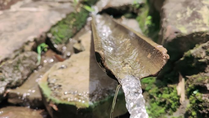 移动拍摄 竹筒流水 天然山泉