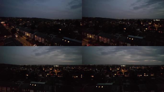 日落时城市的航拍镜头