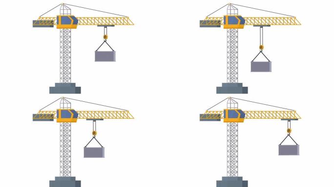 塔式起重机。建筑和工程动画。卡通