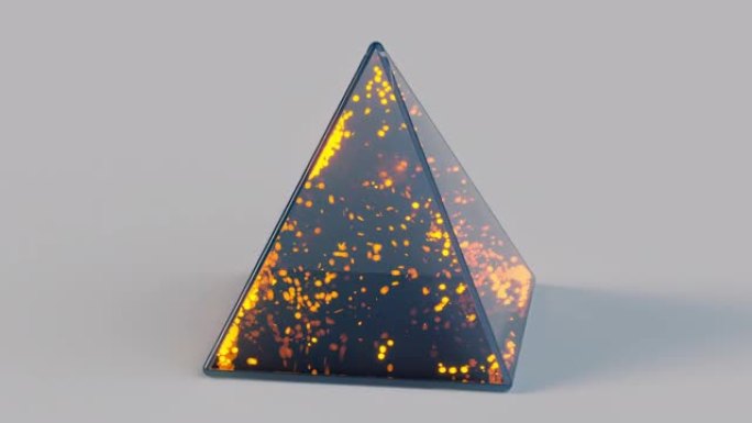 玻璃金字塔无缝循环3D渲染动画中的发光粒子