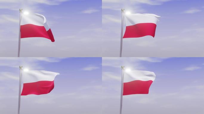 动画国旗与天空和风-波兰