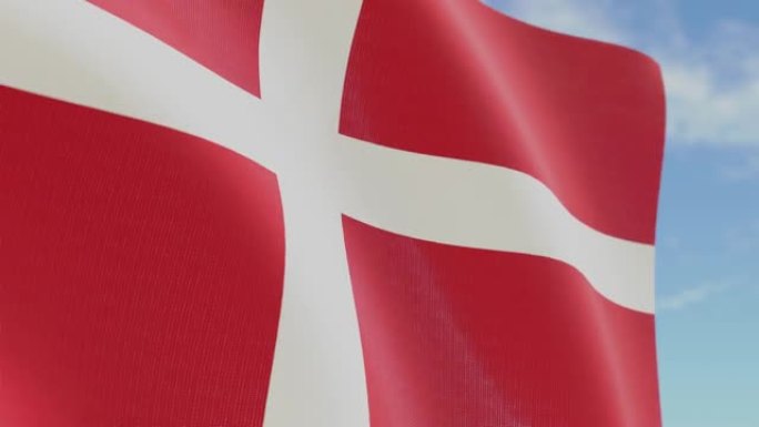 丹麦国旗，3D渲染4K特写可循环挥舞丹麦国旗