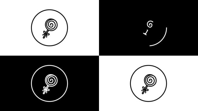 棒棒糖硬糖黑白线图标矢量插图在一个圆圈，用于网络使用糖果，儿童，甜，图标视频动画，自画