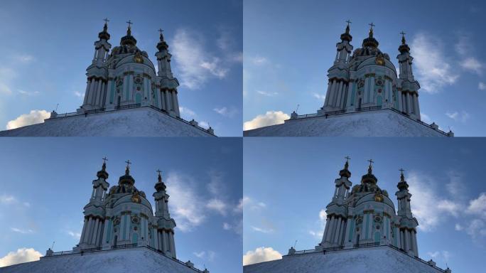 圣安德鲁教堂是位于乌克兰首都基辅的主要巴洛克式教堂。基辅安德鲁血统的观点。波多尔区。老城区美丽的大教