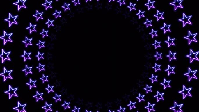 紫色和蓝色霓虹灯星星隧道循环动画框架