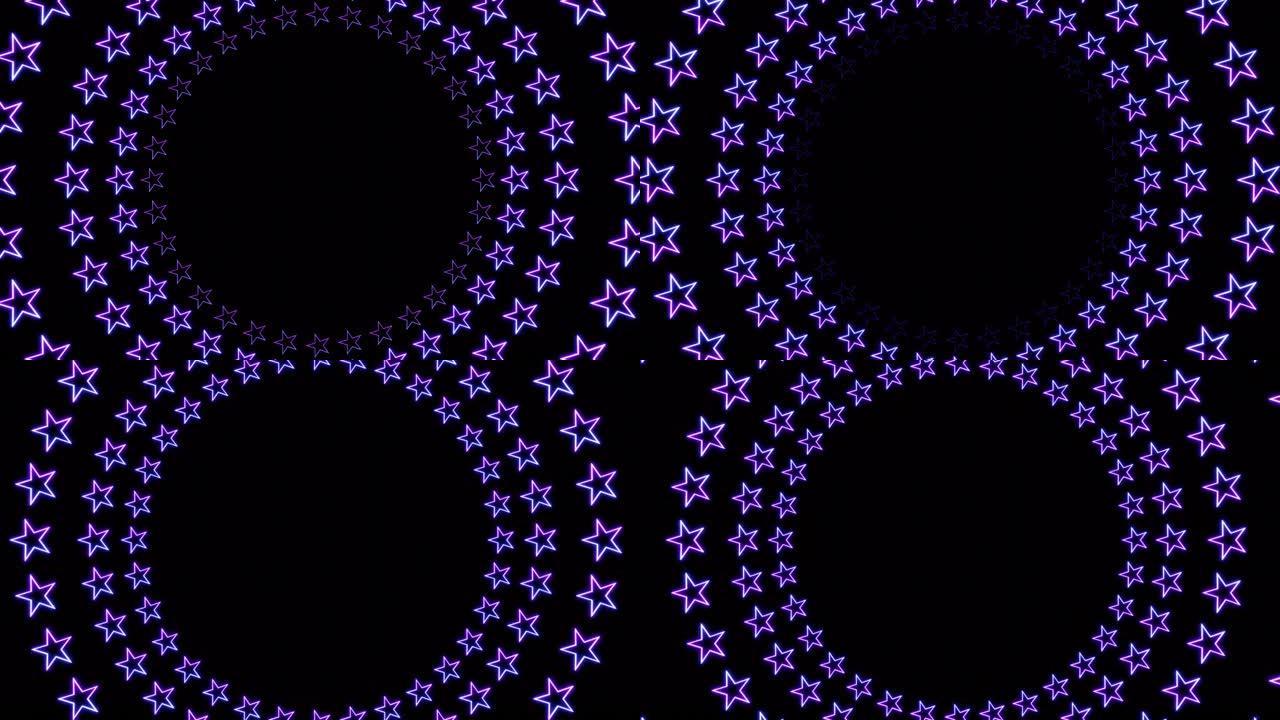 紫色和蓝色霓虹灯星星隧道循环动画框架