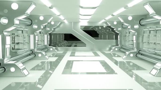 实验室或太空飞船的清洁无菌未来科幻小说内部