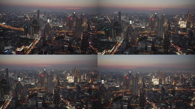 日落前后从高处观看曼谷泰国城市景观天际线