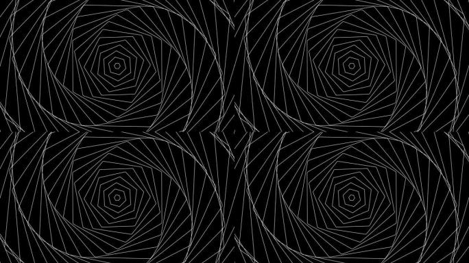 黑色背景循环上的六边形自旋几何。旋转无线电波无尽的创意动画。扭转雷达声纳环设计。旋转六边形无缝运动图