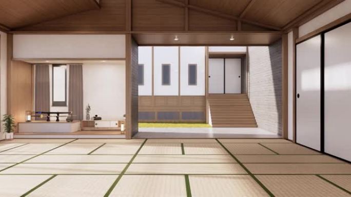 空房间，日本内部。3d渲染