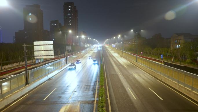 汽车车流延时城市夜晚高架