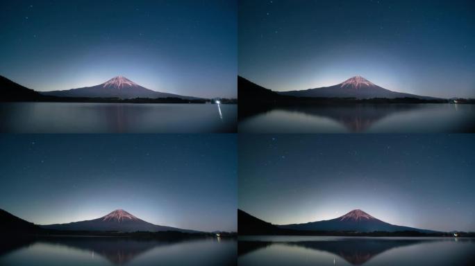 塔努基湖上的富士山，星光灿烂的夜晚，2022年12月31日