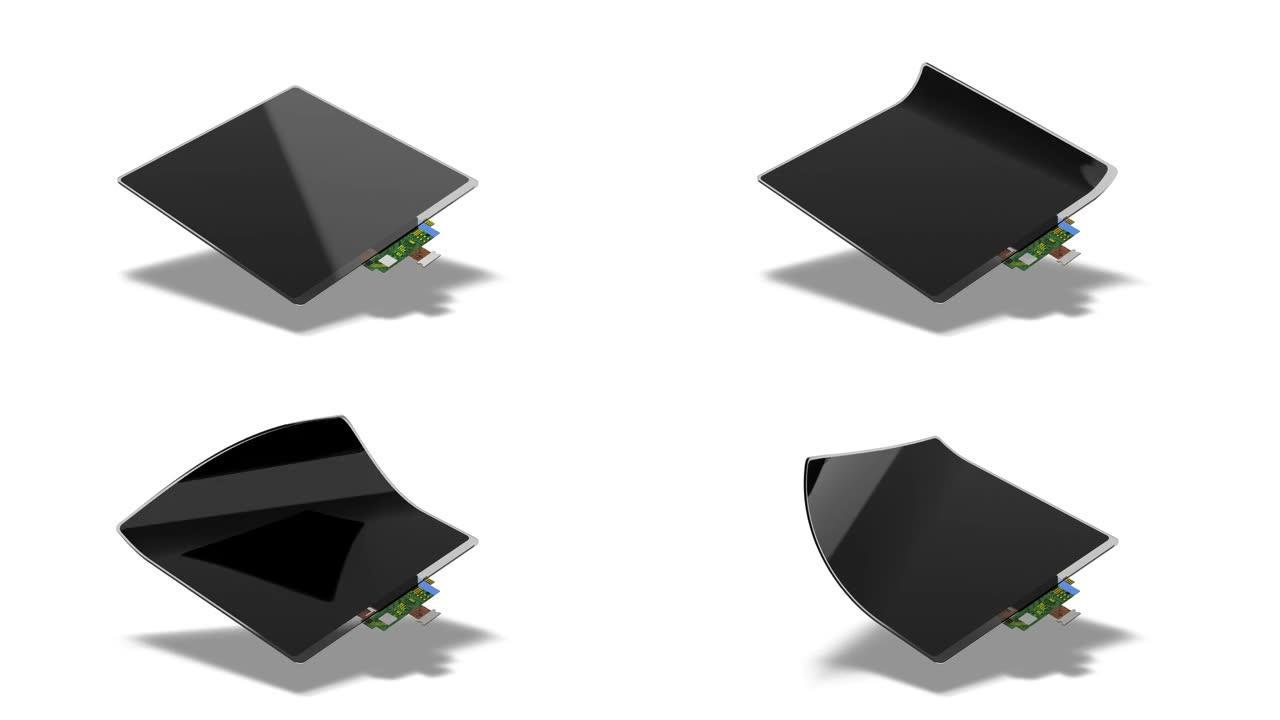 黑色柔性方形显示模型动画，循环开关，4k视频