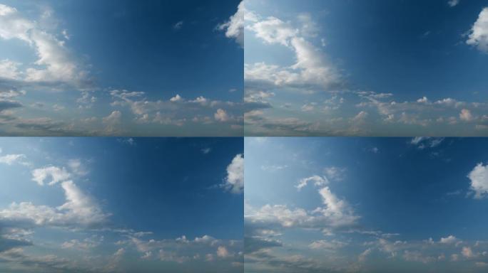 云层积云自然背景。有积云和太阳的蓝天。通风云景的自然背景。延时。