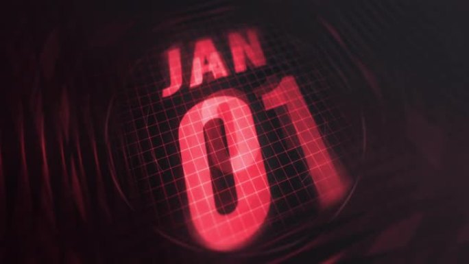 3d运动图形中的1月1日。未来的红外日历和科技发光霓虹灯拍摄，发光二极管纪念等。4k in循环