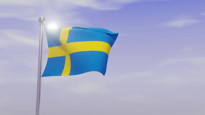 动画国旗与天空和风-瑞典