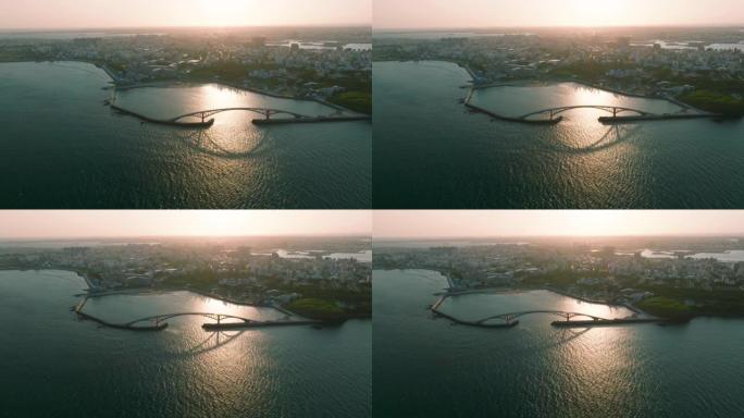 马公海港日出时的鸟瞰图