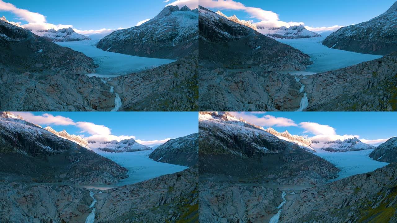 瑞士罗纳河冰川的惊人电影空中拍摄