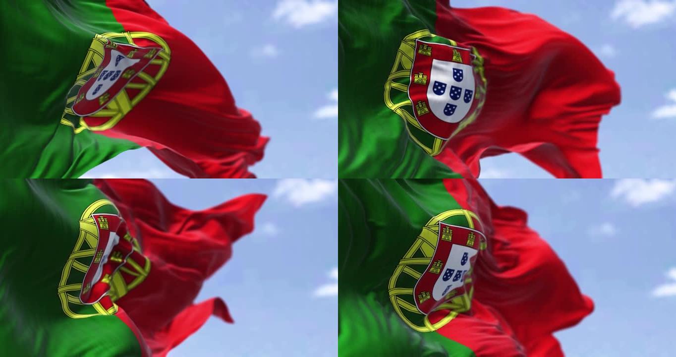 晴朗的一天，葡萄牙国旗在风中飘扬