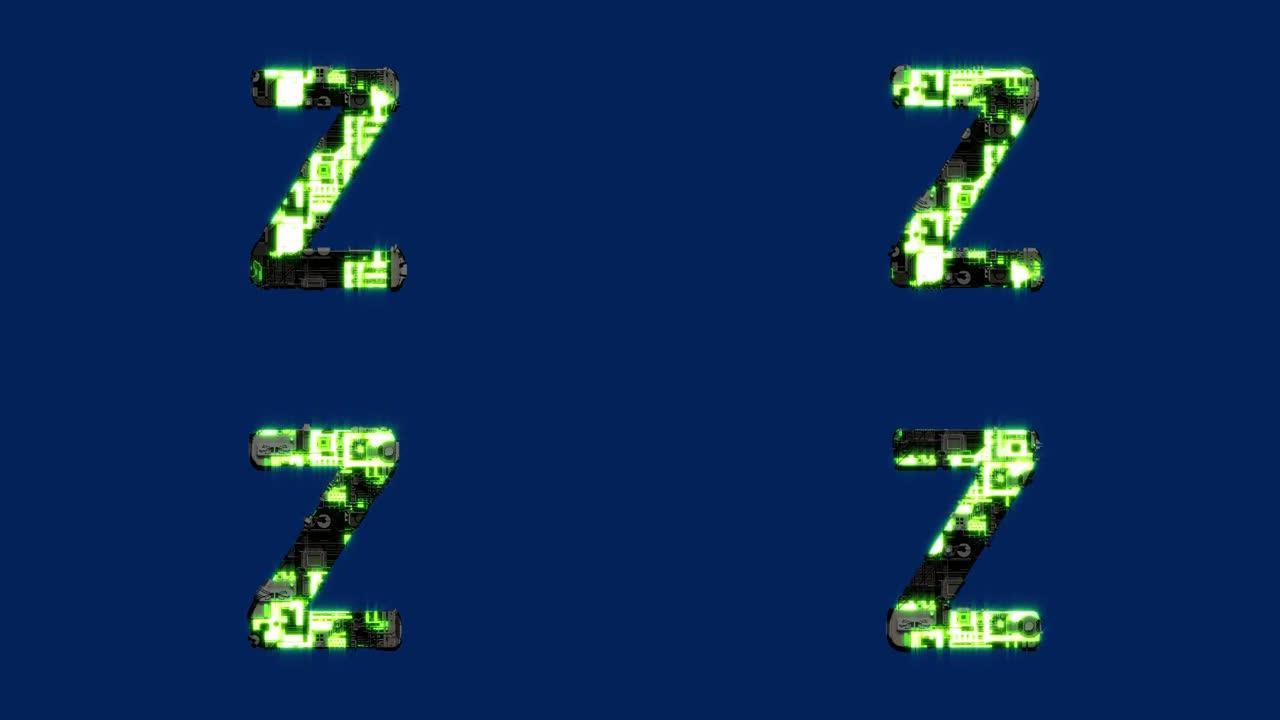 字母Z，暗铁网络朋克故障字体，孤立循环视频