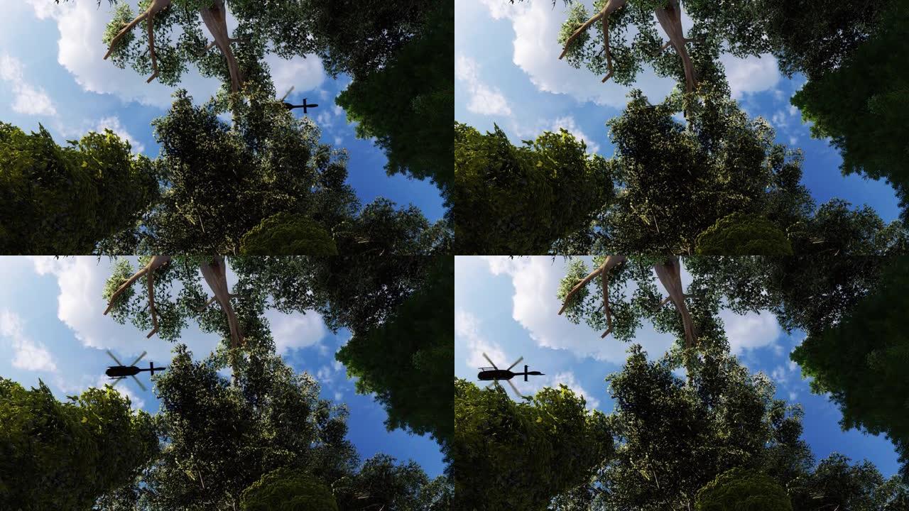 直升机经过森林