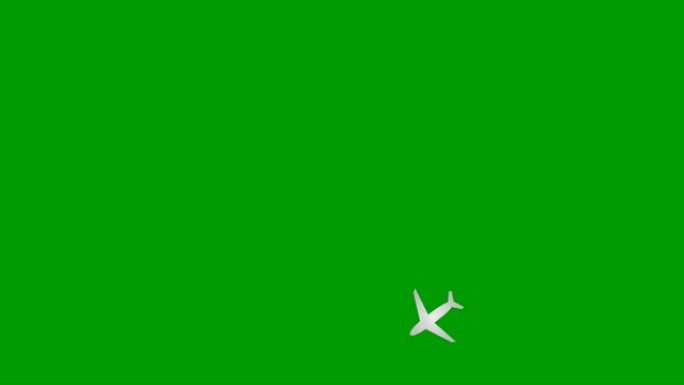 动画银色飞机沿着一圈轨迹飞行。飞机旅行的概念。环游世界。循环视频。孤立在绿色背景上的平面插图。