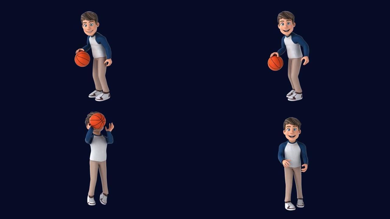 有趣的3D卡通孩子打篮球 (包括阿尔法)