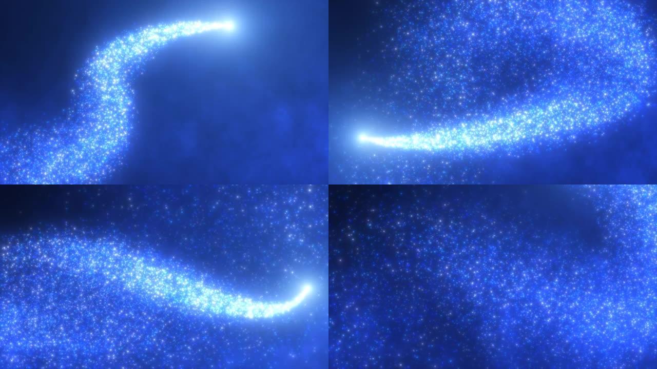 抽象飞线粒子蓝色明亮发光神奇能量粒子，抽象背景