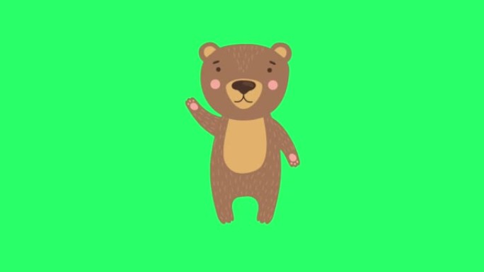 绿色屏幕上的动画熊。