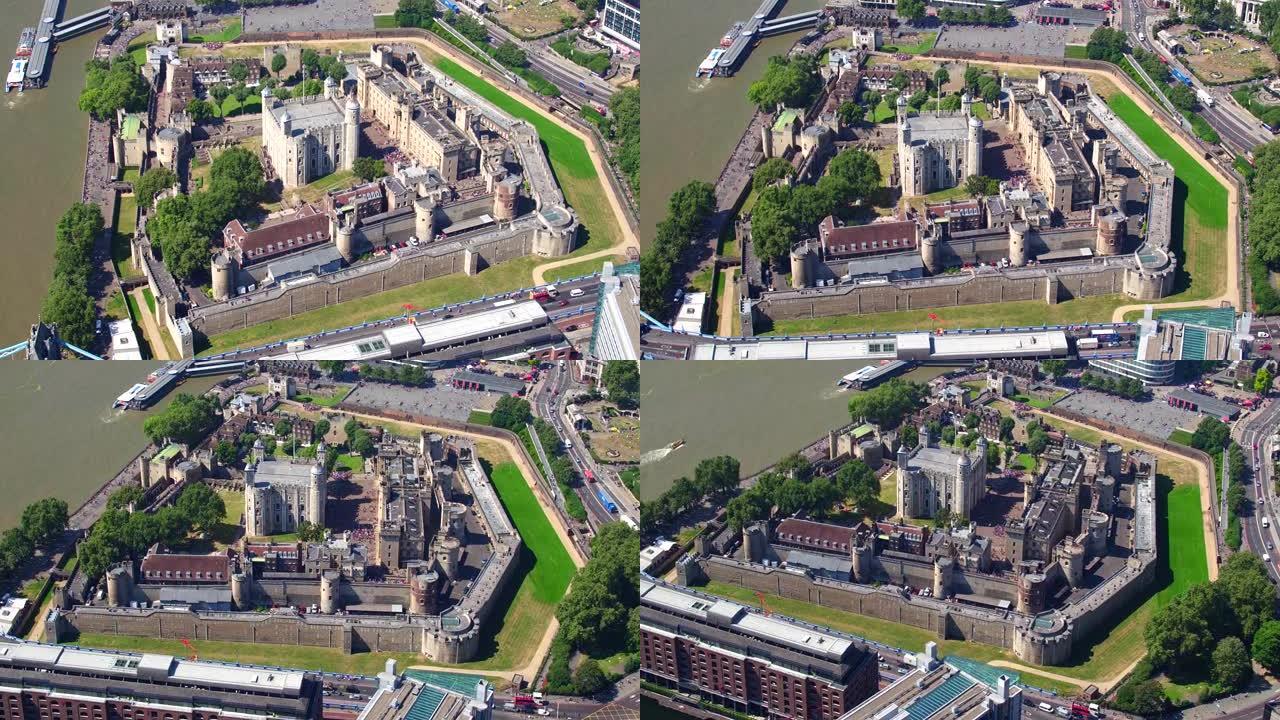 伦敦塔的鸟瞰图，伦敦，英国，展示了该网站的东和北面。