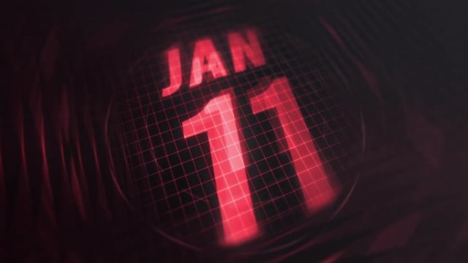 3d运动图形中的1月11日。未来的红外日历和科技发光霓虹灯拍摄，发光二极管纪念等。4k in循环