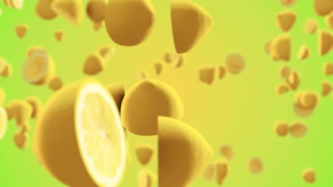 4k鲜黄色背景下切片柠檬的3D渲染