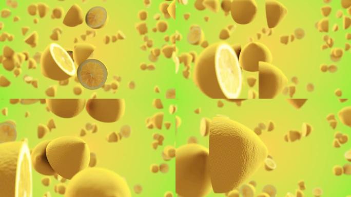 4k鲜黄色背景下切片柠檬的3D渲染