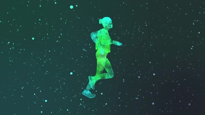 绿色粒子形成未来派赛跑者的4k视频。