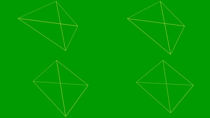 动画黄色线性金字塔。几何洋红色形状。循环视频。矢量插图孤立在绿色背景上。