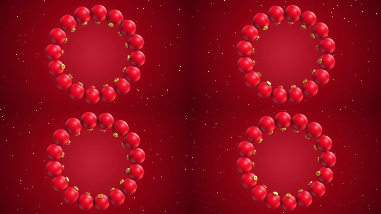 圣诞新年红球花环动画无缝循环背景