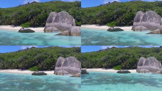 塞舌尔岛美丽的海滩和岩石的鸟瞰图