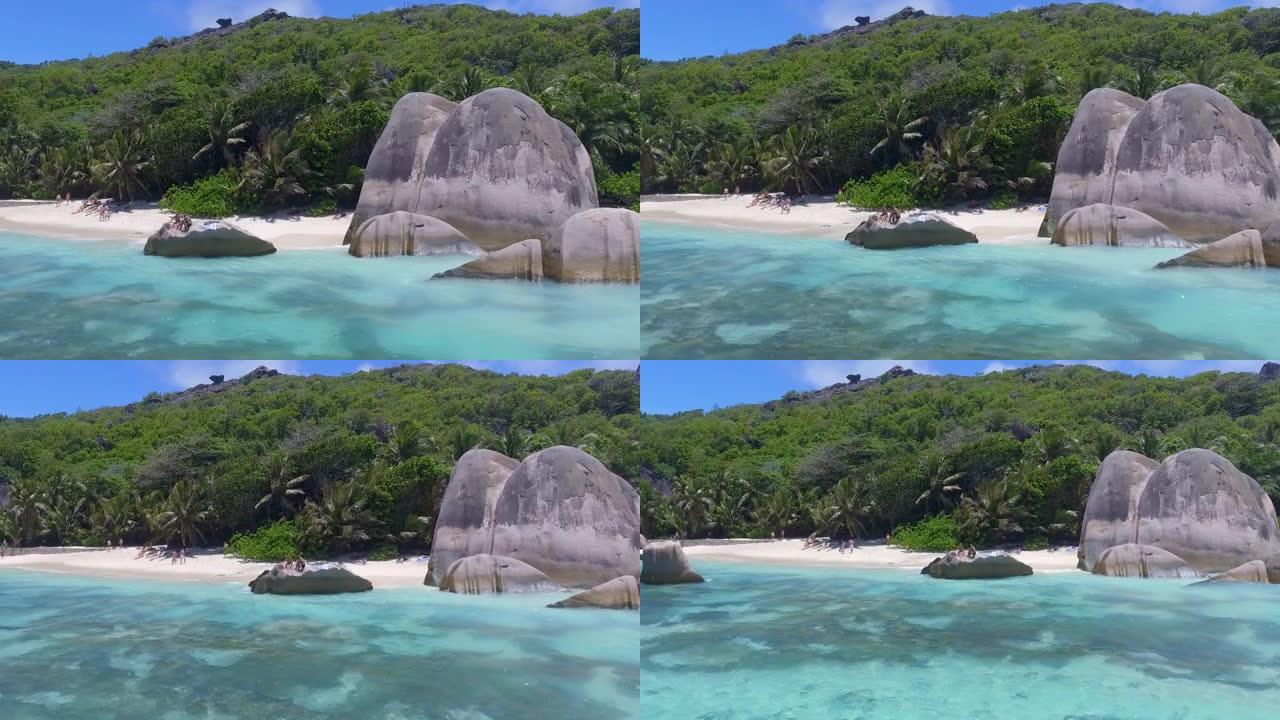 塞舌尔岛美丽的海滩和岩石的鸟瞰图
