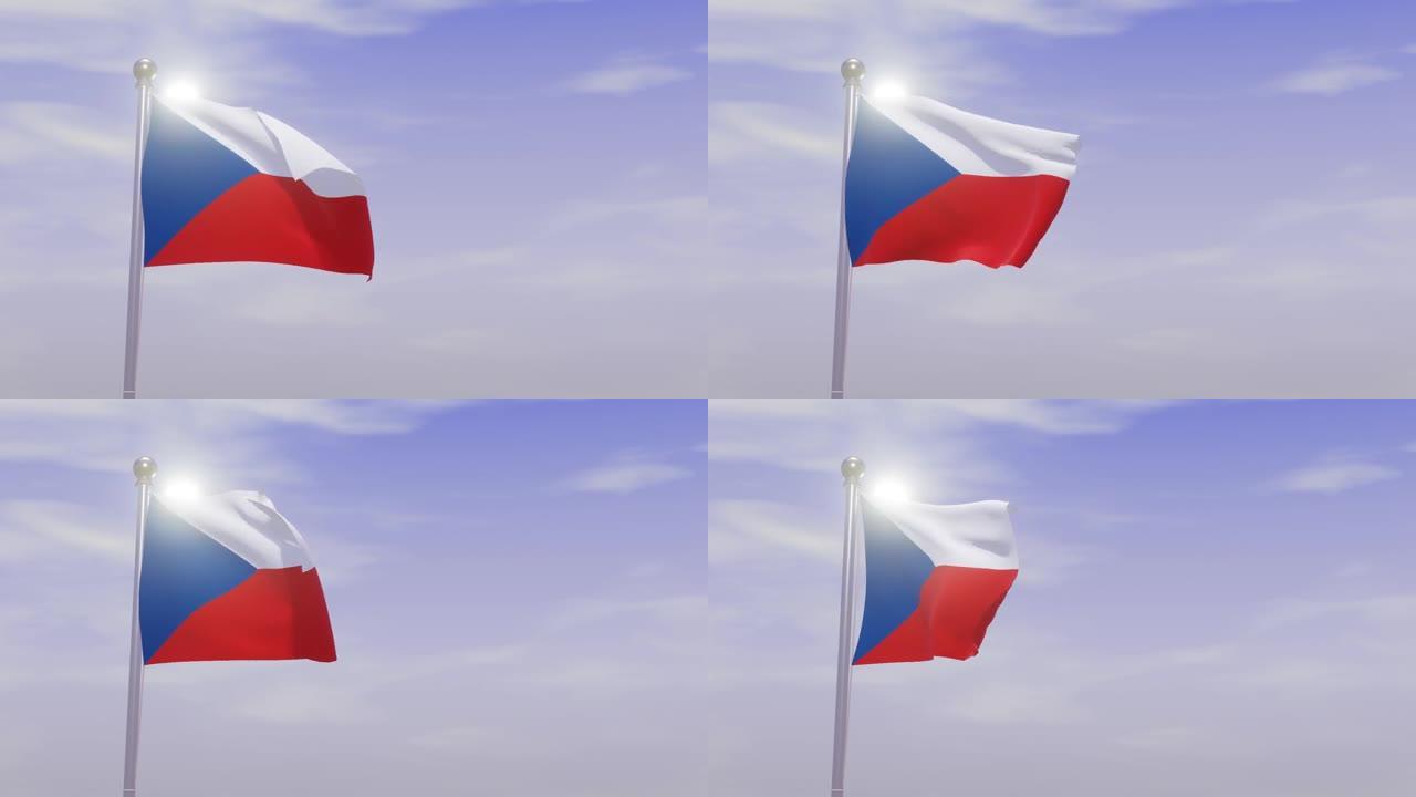 带天空和风的动画国旗-捷克共和国
