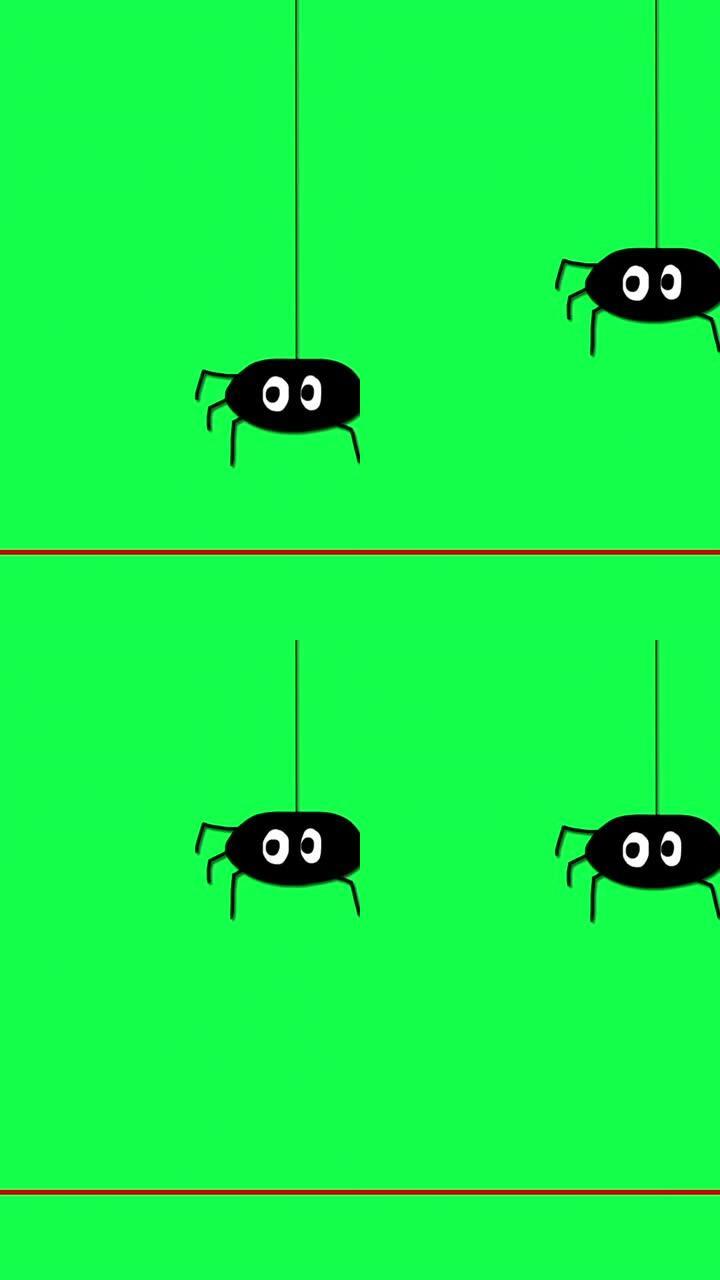 垂直视频-挂在绳子上的蜘蛛-绿屏上的卡通动画