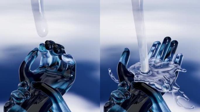 水，全球变暖和抽水的机器人手