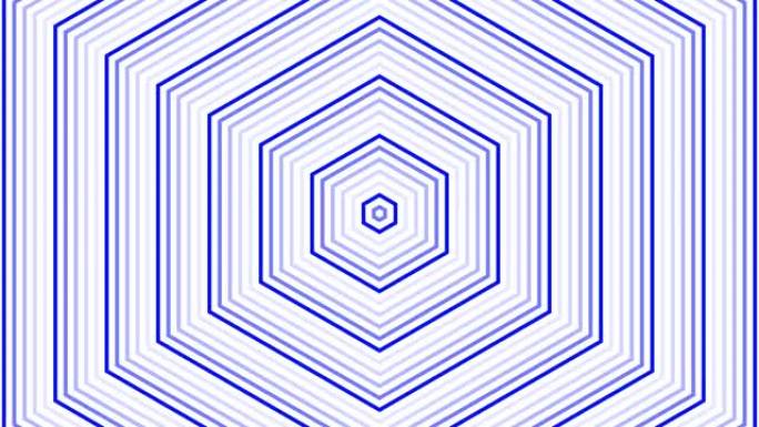蓝色六角星在白色背景上简单的平面几何循环。星光灿烂的六边形无线电波无尽的创意动画。星星无缝运动图形背