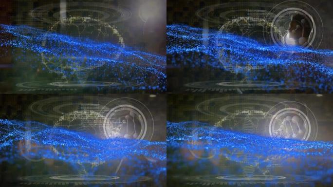 dna链上的蓝点和数字大脑的动画