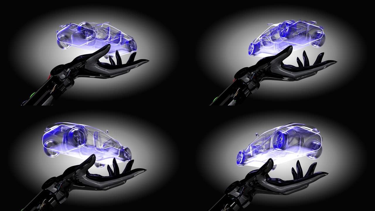 机器人手展示虚拟汽车