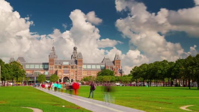 荷兰荷兰国家博物馆阿姆斯特丹公园4k时间流逝