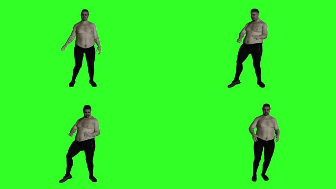 胖子跳舞，绿屏，hromakey，3d