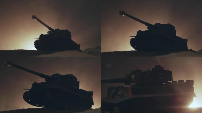 森林中德国坦克的宏观视图。老虎的战斗舞台