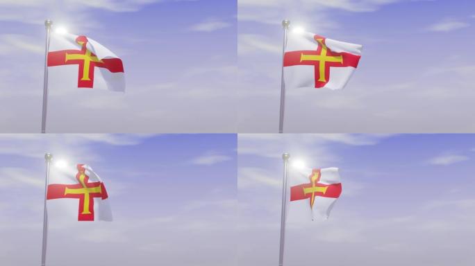 带天空和风的动画国旗-根西岛