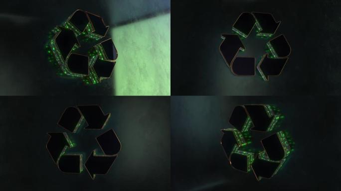 3D绿色回收图标符号标志动画。减少重复使用回收标志4K